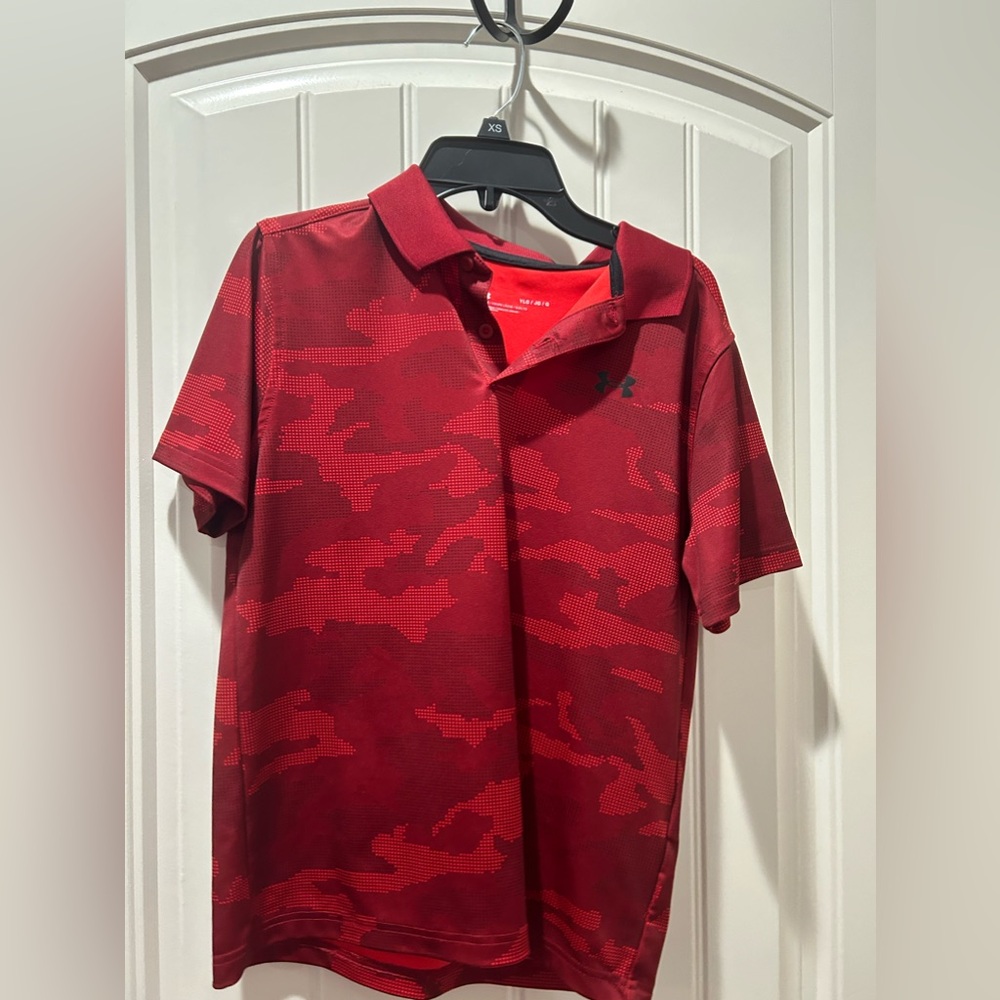 Boys Under Armour red camo polo